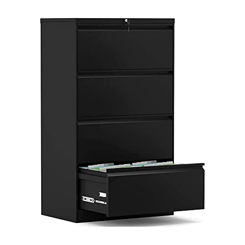 Aobabo 4 Drawer Lateral File Cabinet,Office Filing Cabinet With Lock,Metal Files Cabinet For Office,52'' Office File Cabinets With 4 Drawers,Black,Assembly Required #TOP3