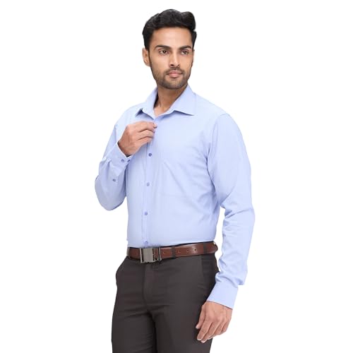Image of Raymond Men Slim Fit Solid Pattern Pure Cotton Semi Cutaway Collar Full Sleeve Formal Shirt