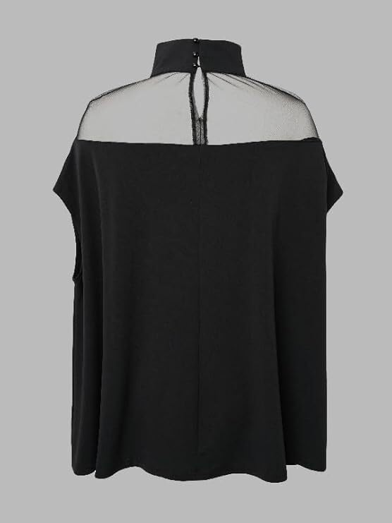 UOOZEE Women's Sexy Mesh Tops High Neck Batwing Sleeve Loose Flowy Tunic T Shirt Date Night Club Blouses4