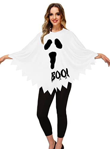 Halloween Ghost Cloak Adult Fancy Costume Poncho Women Men Cosplay Party Outfits White