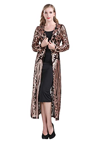 Women's Sparkling Sequin 1920s Cover Up Loose Open Front Long Sleeve Cardigan Coat Dress for Evening Party4