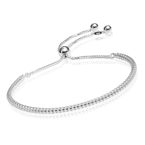 Image of TRUESILVER ACPL 925 Sterling Silver Sliding Bolo Bracelets for Women | BIS Hallmarked Fancy Link Rolo Design Bracelet | Adjustable Slider Chain Bracelet Gift for Birthday Anniversary Wedding