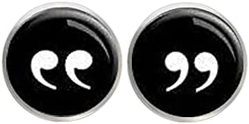 Quotation Mark Earrings - Black Background - Reader Earrings - Writer Earrings - Book Lovers