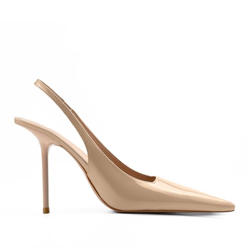 Image of Slingback Heels for Women Pointed Toe Stiletto High Heels Stretch Slip on Backless Patent Leather Fashion Comfortable Dress Pumps Shoes