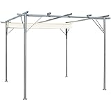 Color: Blanco crema vidaXL Cenador de Acero con Toldo Retráctil Blanco Crema 3x3x2,25 m Pérgola
