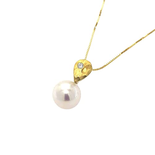 14k Yellow Gold Freshwater Pearl in Pear Shape Diamond Pendant Necklace, Pearl Necklaces For Women, Gold Necklace, Handmade Necklaces, Jewelry for Women, Aesthetic Jewelry, Birthday Gifts For Women