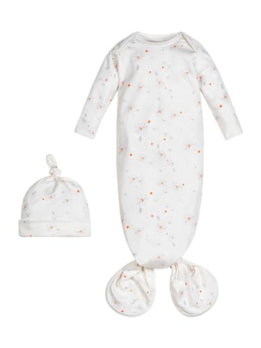 Under the Nile Organic Cotton Knotted Gown and Beanie Set, Shadow Floral. 0-3 Months