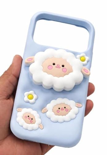 Image of Dezet Back Cover Compatible with iPhone 17 Pro Soft Silicone 3D Cute Cartoon Cover, Aesthetic Full Protective Case Cover Girls & Women (Blue)