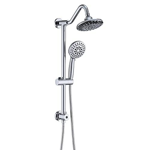 UCLIMAA Rain Shower Head with Handheld, 5 Settings Rain Showerhead+6 Setting Handheld Shower Spray with 5Ft Stainless Steel Hose, 24" Drill-free Slider Bar with Low 3-Way Diverter - Chrome UCLIMAA Rain Shower Head with Handheld, 5 Settings Rain Showerhead+6 Setting Handheld Shower Spray with 5Ft Stainless Steel Hose, 24" Drill-free Slider Bar with Low 3-Way Diverter - Chrome