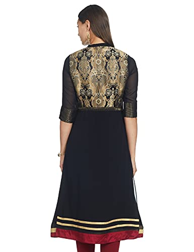 Image of W for Woman Women's Blended Regular Fit Zari Regular Kurta