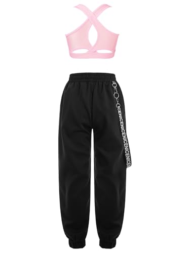 easyforever Girl Dance Clothing Set Cross Back Sleeveless Tank Top And Sweatpants Workout Jogger Tracksuit Hip Hop Dancewear Pink 14 Years2