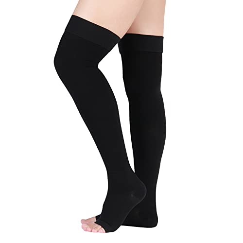 Image of Lin Performance 30-40 mmHg Medical Compression Stockings for Men and Women, Thigh High,Open Toe