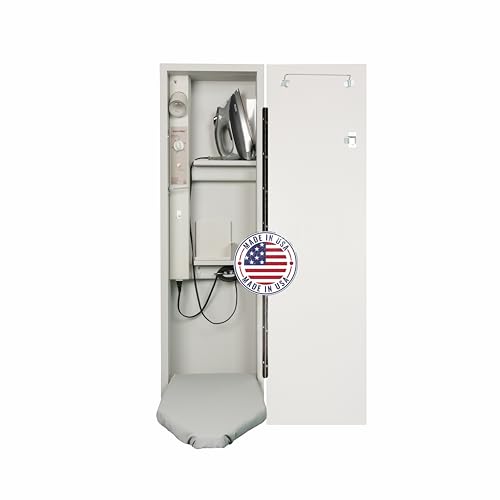 Iron-A-Way Built-In Ironing Center with 42 Inch Ironing Board, Electrical System, Hot Iron Storage and Raised White Panel Door-E42RWU