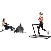 Sunny Health & Fitness Magnetic Rowing Machine with Exclusive SunnyFit App + Sunny Health & Fitness Premium Slim Folding Treadmill with Speakers
