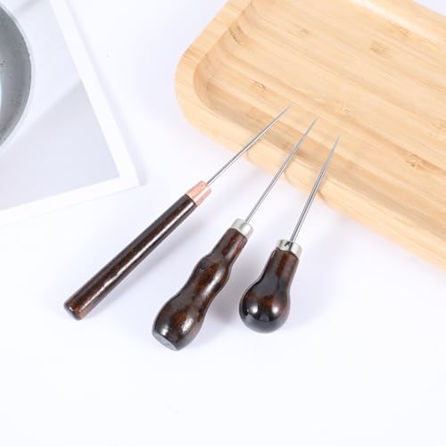 Bewudy 3 Pack Scratch Awl Tool Set with Wooden Handle Gourd Shape Pin Punching for Leather Punch Hole Craft Repair Shoes Sewing Crochet DIY Handmade Stitch - Thumbnail 7