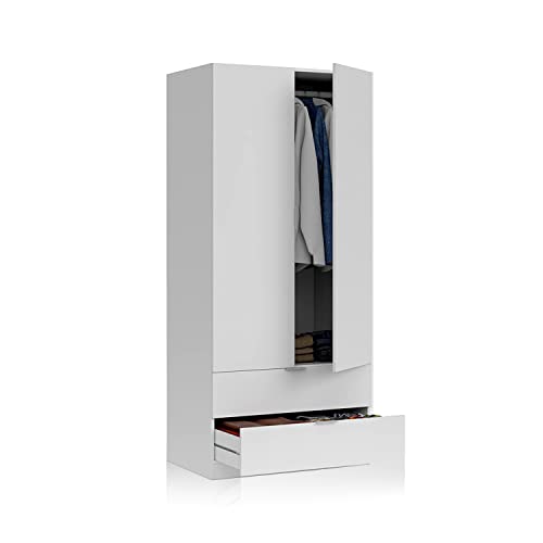 duehome | Armario de 2 Puertas y 2 cajones, Modelo Lark, Acabado en Color Blanco Artik, Medidas: 81 cm (Ancho) x 180 cm (Alto) x 52 cm (Fondo) - imagen 3
