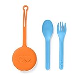 OmieBox Kids Utensils Set with Case - 2 Piece Plastic, Reusable Fork and Spoon Silverware with Pod...