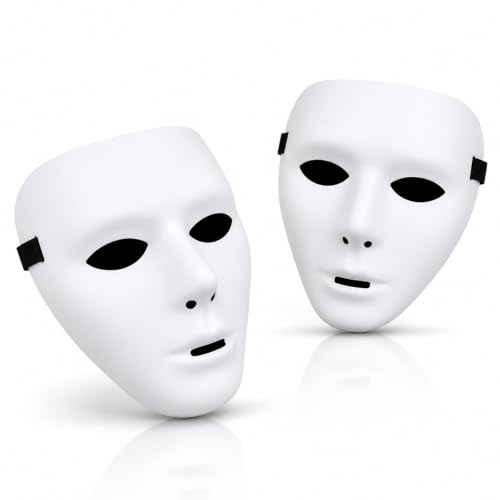 LJalin Lot de 2 masques d'Halloween, accessoires d'Halloween, masques fantômes blancs, masque blanc pour homme, costume de cosplay, masques créatifs, hip-hop et fantômes Step Dance