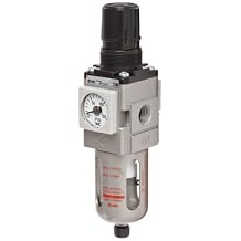 SMC AW20-N02CE-CRZ Filter/Regulator, Right to Left Flow, Polycarbonate Bowl with Bowl Guard, 5 Micron, Float Auto Drain N.C., Relieving Type, 7.25 - 123 psi Set Pressure Range, 28 scfm, Square Embedded Gauge, 1/4" NPT