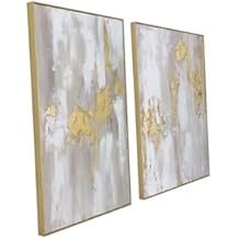 Modern Gold and Neutral Abstract Wall Art - 24x36 inch x 2, Framed Canvas Artworks - Contemporary Decor for living room,bedroom
