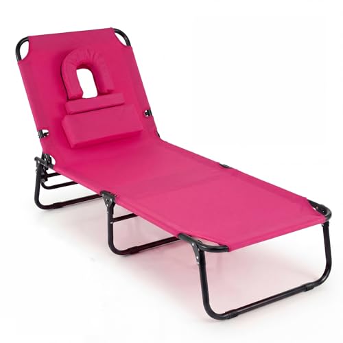 COSTWAY Tanning Chair with Face Hole, Pillows & Adjustable Backrest