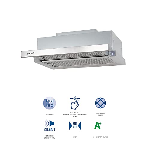 CATA Dunstabzugshaube für die Küche, Modell TFH 6630X, 6 Absaugstufen, Breite 60 cm, Edelstahl-Finish, Energieeffizienzklasse A+