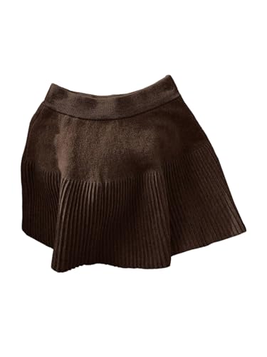MakeMeChic Women's Pleated Knit Sweater Mini Skirt Coffee Brown X-Small