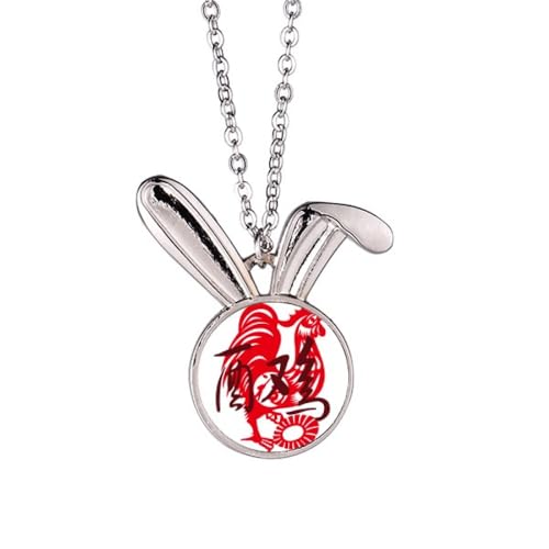 Collier avec pendentif lapin zodiaque chinois Nouvel An du coq pour femme