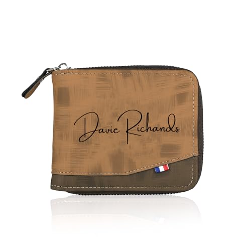 Leather Mens Wallet With Zipper Personalized Photo Name Text Christmas Gift for Dad Grandpa Contrast Color Bi Fold Wallet 4 72 x 3 94 inches