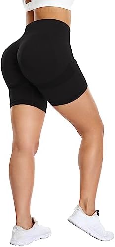 YEOREO Women High Waist Workout Yoga Gym Smile Contour Seamless Cycling Shorts, Black Solid, X-Small — view 3