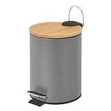 Papelera de Pedal Gris de bamb&uacute; y Metal de 3 litros