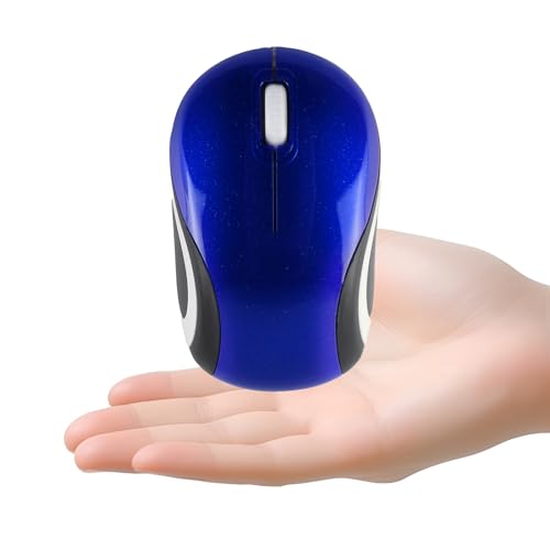 Mini Small Wireless Mouse for Travel Optical Portable Mini Cordless Mice with USB Receiver for PC Laptop Computer (Blue)