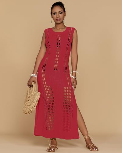 Image of Bsubseach Womens Crochet Beach Cover Ups Sleeveless Swimsuit Dress