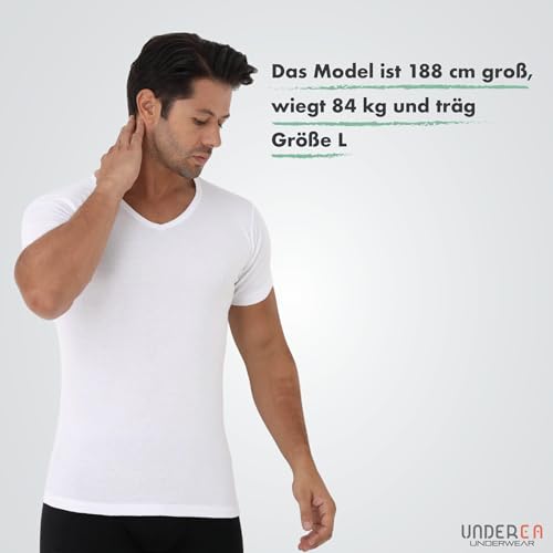 UNDEREA – Unterhemd Herren, 100% Baumwolle, V-Ausschnitt Business Kurzarm Unterziehshirt | 2er Pack Herren Unterhemden Weiss | Tank Top Herren, Atmungsaktiv & Weich (XL)