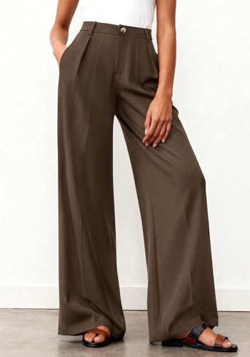 BTFBM Women's Wide Leg Palazzo Pants, Button High Waisted with Pockets, Casual Work Summer Outfits, Trendy Business 2026(Brown, Large) — view 5