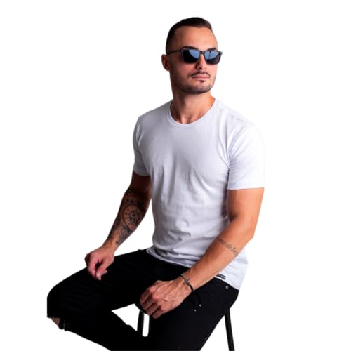 Camiseta Camisa Masculina Básic Slim Fit 100% Algodão Fio (M, Branca)