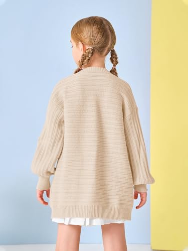Image of Haloumoning Kids Girls Open Front Cardigan Sweaters Long Sleeve Cable Knit Fashion Clothes with Pockets 5-14 Years