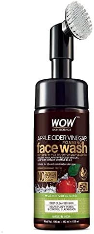 WOW Skin Science Apple Cider Vinegar Foam Exfoliating Face Wash & Brush - Facial Cleanser Acne Face Wash - Face Wash Oily Skin Gentle Face Cleanser - Natural Face Wash Sensitive Skin (5.07 Fl Oz)