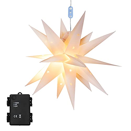 Moravian Star Tree Topper Pendant Light, PVC Paper Lantern 8 Blink Modes 18 Points White 3D Star Waterproof Battery Operated Christmas Star Decoration?Warm White?, 17.7 inch - Battery Operated