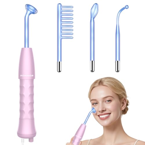 High Frequency Wand ROMMQB Argon and Neon High Frequency Facial Machine with 4 Blue Light Tubes Professional Skin Therapy Wand Device for Hair Growth Acne Removal Home HF Skincare Tools (Blue)