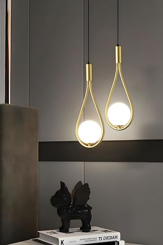 Image of Racket Shaped Golden Metal and Milky Glass Hanging Lights, Pendant Lamps for Dining Table, Kitchen Island, Bedroom, Living Room (Without Bulb)