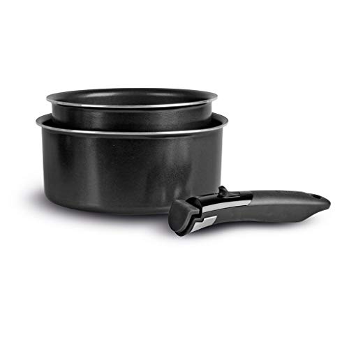 Sitram 713284, Set de 2 casseroles Ø16 et 20cm en aluminium anti-adhérent SITRAM avec poignée amovible - Tous feux SAUF induction, Noir