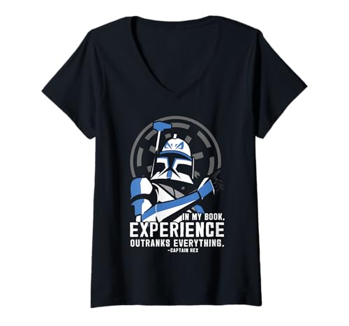 T-shirt Star Wars Clone Wars Captain Rex col V pour femme en coton noir