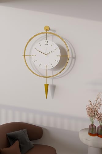 Image of FUNTLY Lavipen Gold White Led Wall Clocks for Living Room, 50cm Large Modern Silent Wall Clock, Gold Clock with No Ticking, Scandinavian Design with Sweep Movement, for Home Decor (Gold- White Led)