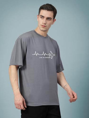 Image of CHKOKKO Mens Polyester Stylish Oversized T Shirt for Daily & Casual Wear Printed Design with Drop Shoulder & Half Sleeves