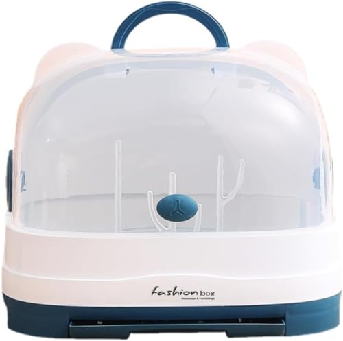 Kziazoi 哺乳瓶乾燥ラック 透明カバー付き 哺乳用品収納ケース 水切り 防塵 大容量 取り外し可能 抗菌 ほこり防止 衛生的 子供用食器乾燥・密封収納ボックス (ブルー)