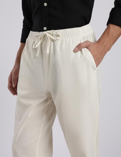 Image of FYLTR Men's Cotton Linen Summer Pants with Elasticated Drawstring Waistband | 4 Pocket Styling | Relaxed Fit | Comfortable Pants for Men