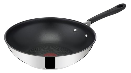 Tefal Jamie Oliver by Home Cook Wokpfanne, 28 cm, Antihaftversiegelung, Thermo-Signal, genieteter Griff mit Silikoneinlage, induktionsgeeignet, Edelstahl E3031925