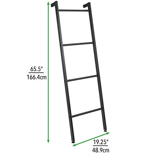 mDesign Metal Free Standing Leaning Decorative Bath Towel Bar Storage Ladder - Holds Towels, Blankets, Throw Blankets, Quilts - 4 Levels - Matte Black