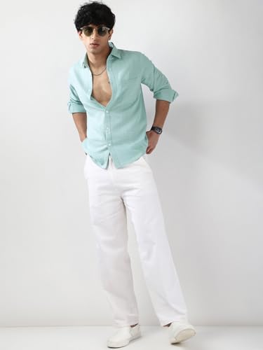 Image of Urbano Fashion Men's Linen Blend Full Sleeve Relaxed Fit Casual Solid Shirt